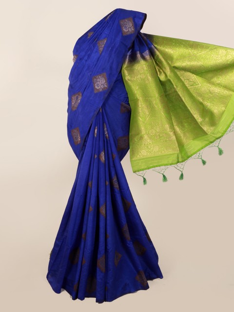 

Pothys Blue & Green Cotton Blend Woven Design Saree With Tasseled Pallu