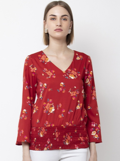 

Dodo & Moa Red Floral Printed Blouson Top