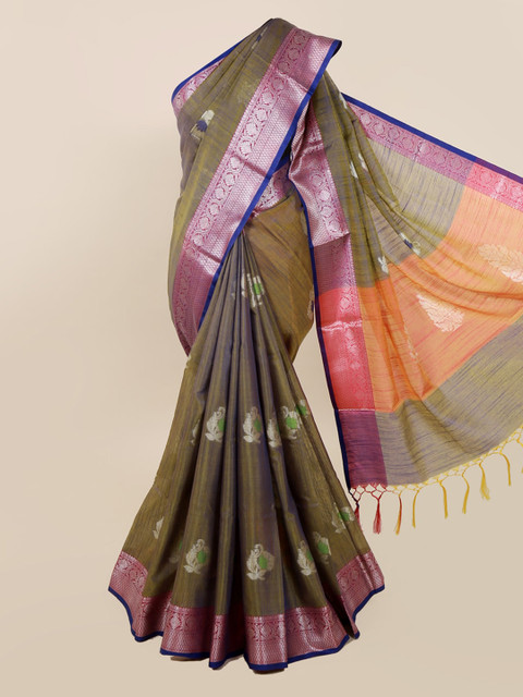 

Pothys Green & Lavender Cotton Blend Woven Design Saree
