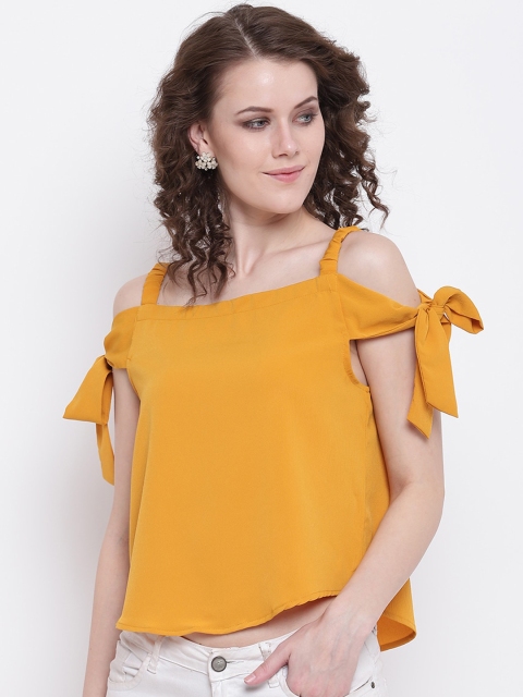 

Mayra Yellow Solid Cold-Shoulder Sleeves Top