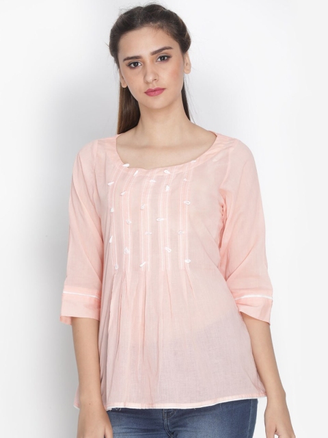 

Nakshi Pink Self-Design Pure Cotton Pleated A-line Top