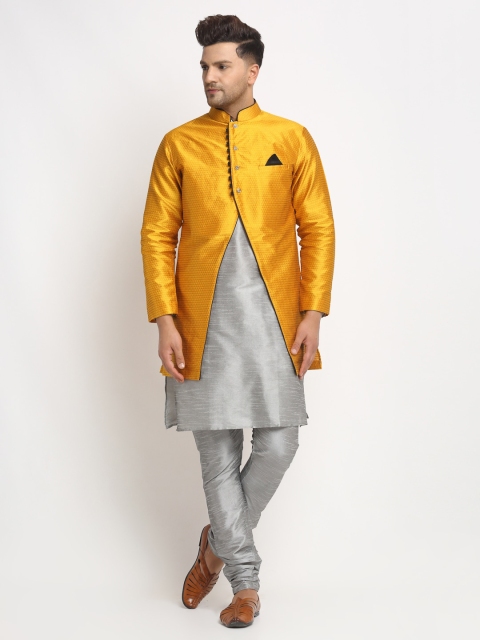 

Benstoke Men Silver-Toned & Yellow Solid Kurta with Pyjamas
