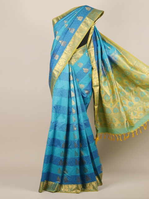 Pothys Blue & Gold-Toned Pure Silk Woven Design Saree