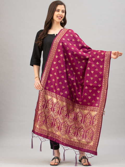 

Satrani Purple & Gold-Coloured Woven Design Jacquard Banarasi Dupatta