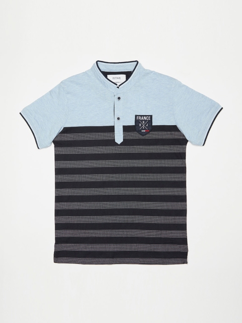 

Octave Boys Blue & Grey Striped Henley Neck T-shirt