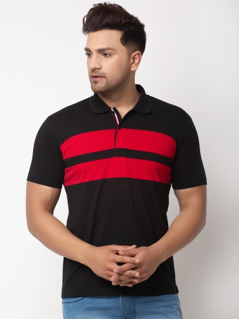 

WILD WEST Men Black Colourblocked Polo Collar T-shirt