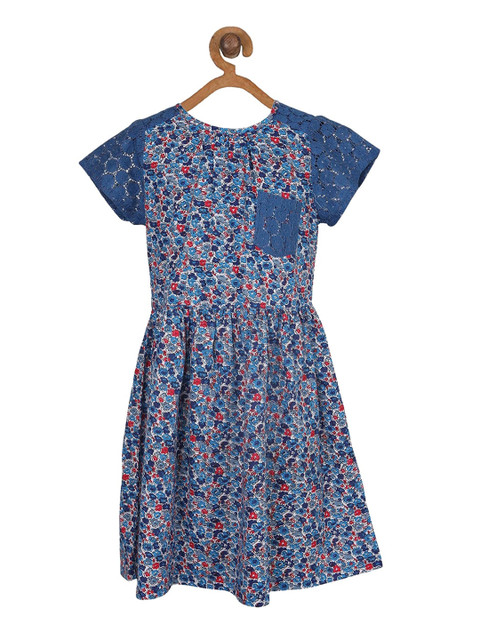 

Miyo Girls Blue Printed Fit and Flare Dress