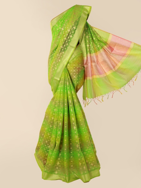 

Pothys Green Checked Cotton Blend Saree