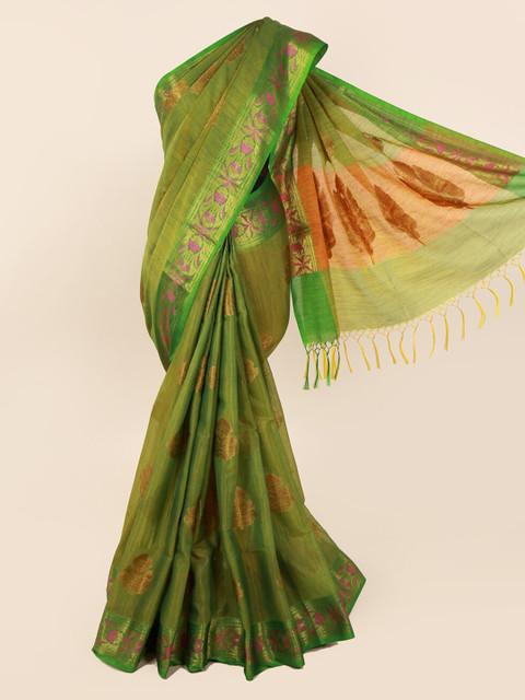 

Pothys Green & Gold-Toned Cotton Blend Woven Design Saree