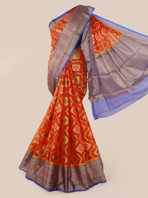 

Pothys Orange & Navy Blue Tissue Woven Design Saree