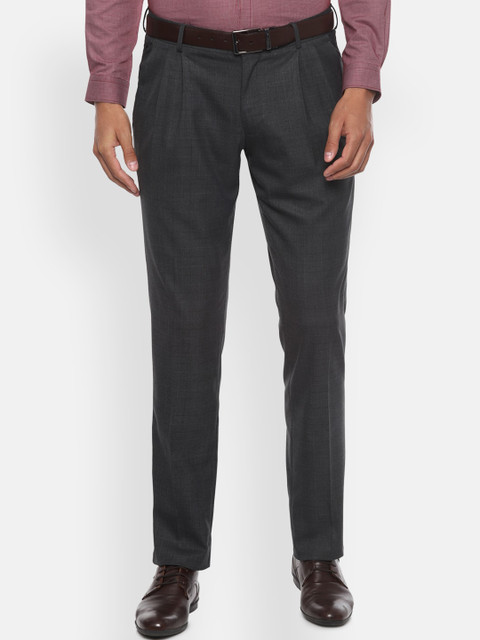 

Louis Philippe Men Grey Regular Fit Checked Formal Trousers