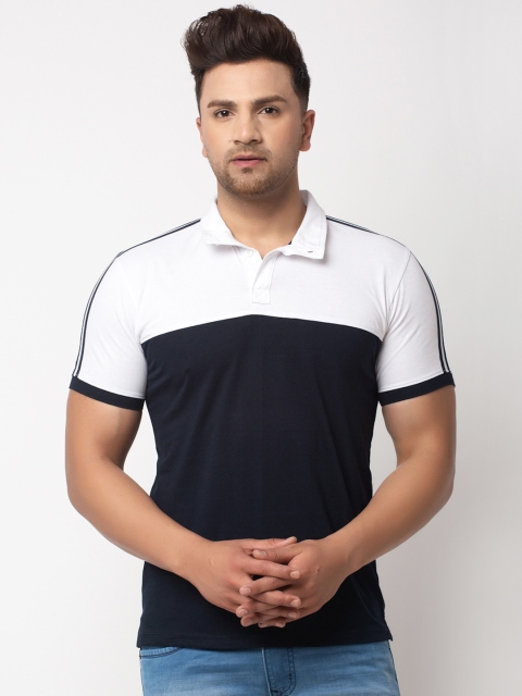 

WILD WEST Men White Colourblocked Polo Collar T-shirt