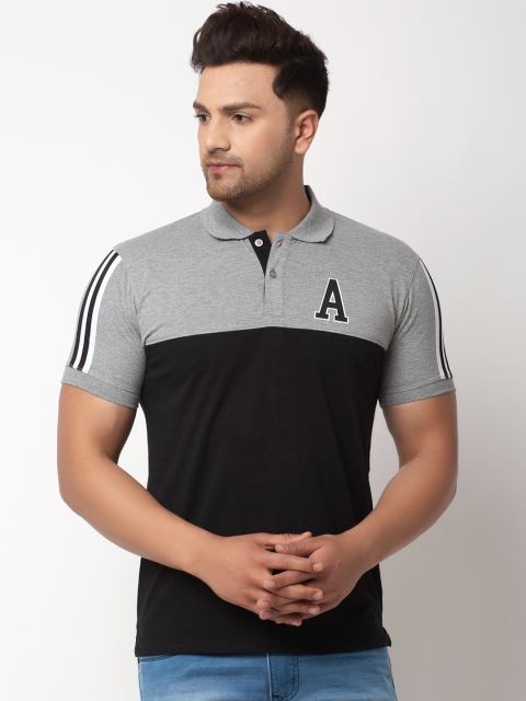 

WILD WEST Men Black & Grey Colourblocked Polo Collar T-shirt