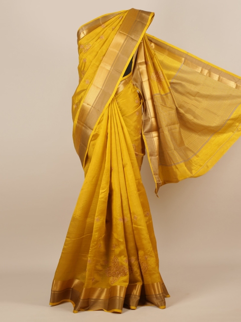 

Pothys Mustard Embroidered Jute Silk Saree