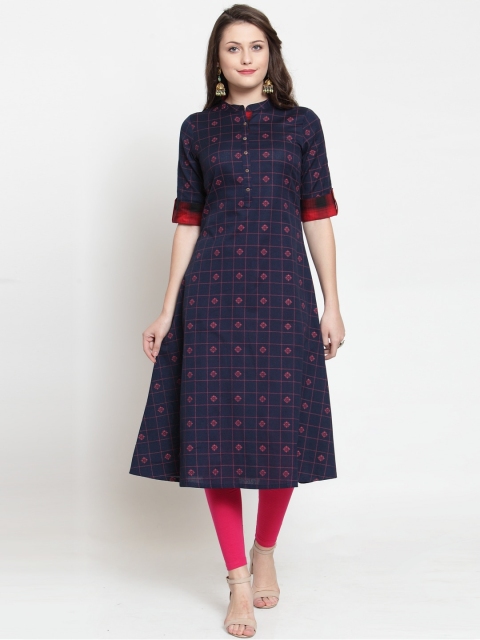 

Kiaasa Women Navy Blue & Pink Geometric Printed Kurta