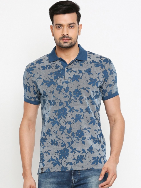 

Mufti Men Grey & Blue Printed Polo Collar T-shirt