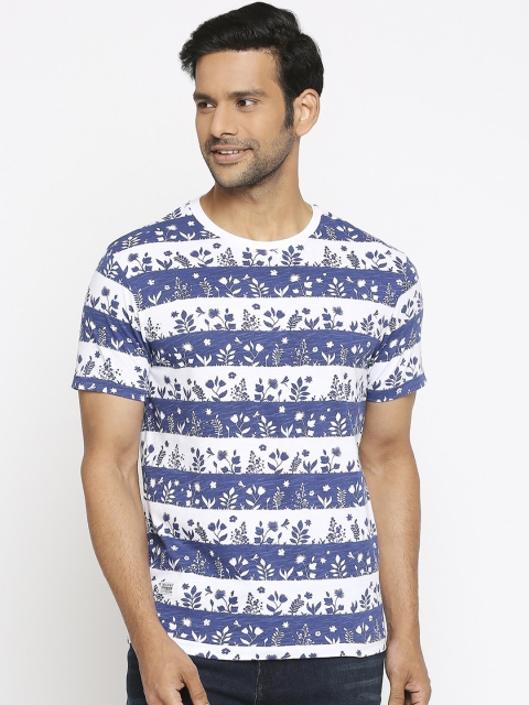 

Mufti Men White & Blue Printed Round Neck Cotton T-shirt