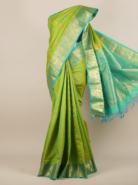 

Pothys Green & Gold-Toned Pure Silk Woven Design Saree