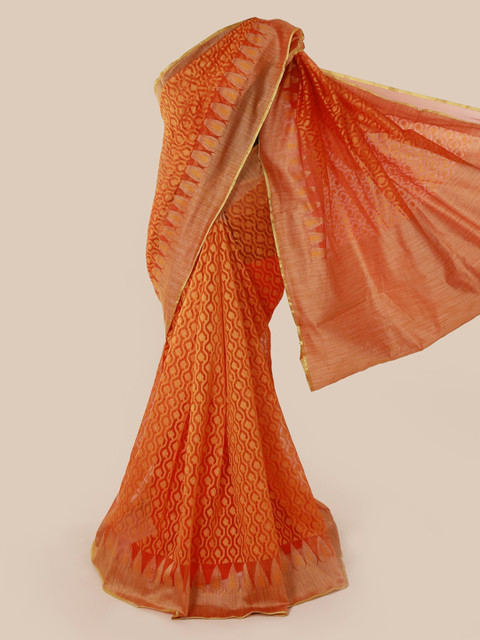 

Pothys Orange Woven Design Supernet Saree