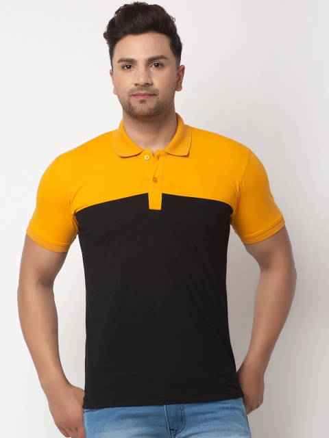 

WILD WEST Men Yellow & Black Colourblocked Polo Collar T-shirt
