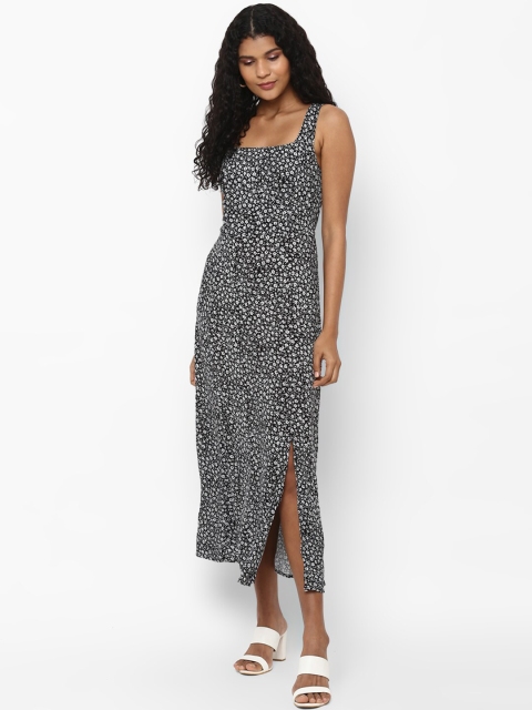 

AMERICAN EAGLE OUTFITTERS Women Black Floral Printed A-Line Dress