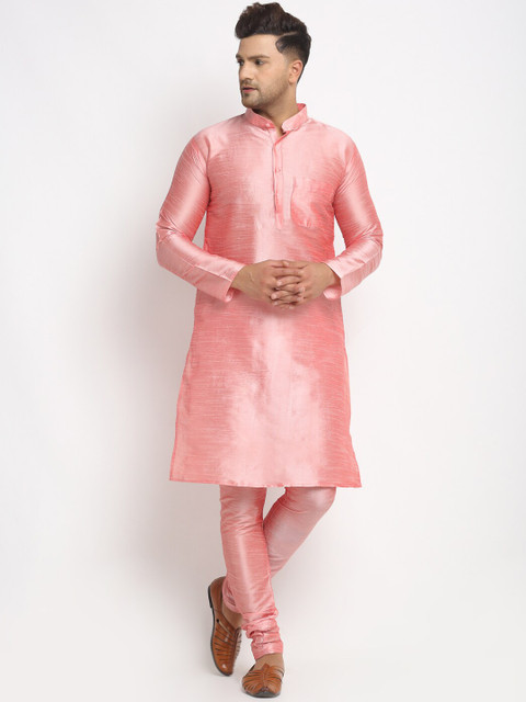 

Benstoke Men Pink & Red Solid Kurta with Pyjamas
