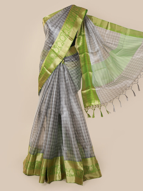 

Pothys Grey Checked Tissue Saree
