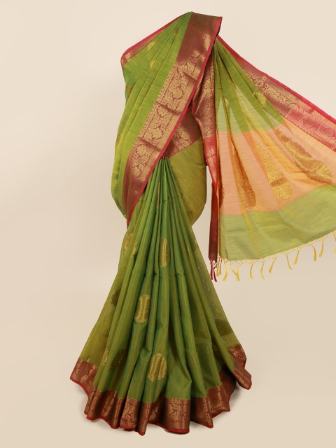 

Pothys Green & Red Cotton Blend Woven Design Saree