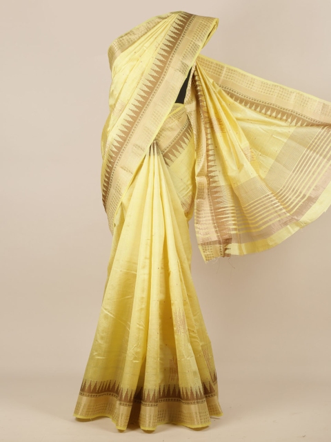 

Pothys Yellow Embroidered Jute Silk Saree