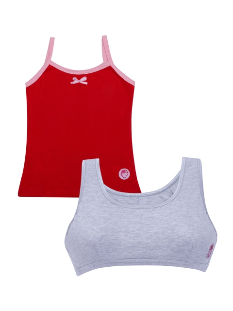 

DChica Pack of 2 Red & Grey Solid Beginner Bra and Camisole DCCMMR6611