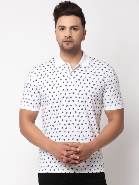 

WILD WEST Men White Printed Polo Collar T-shirt