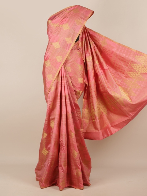 

Pothys Pink & Gold-Toned Jute Silk Woven Design Saree