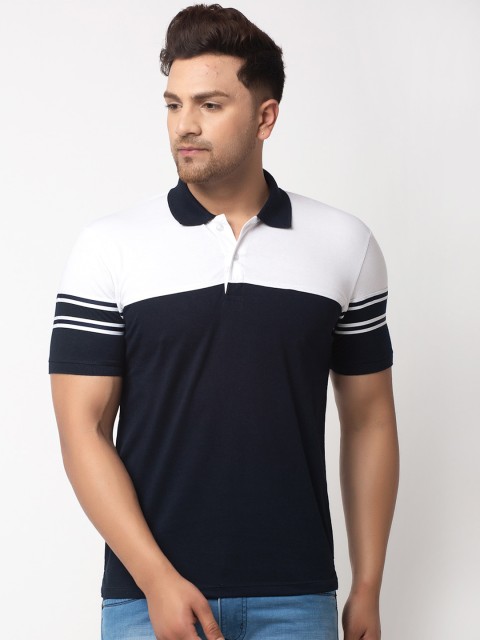 

WILD WEST Men Navy Blue & White Colourblocked Polo Collar T-shirt