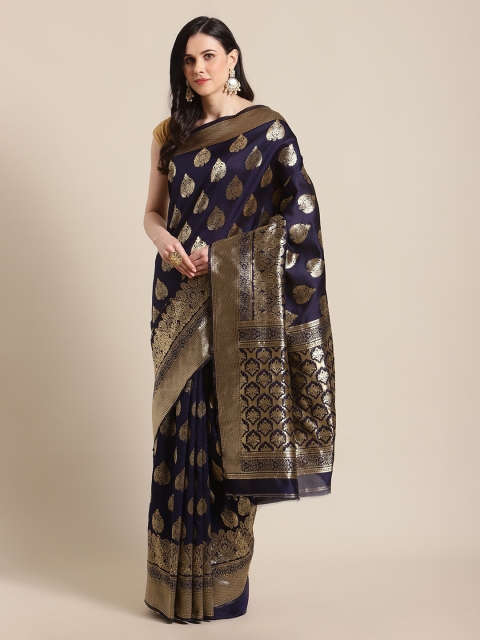 

Mitera Navy Blue Pure Silk Woven Design Banarasi Saree