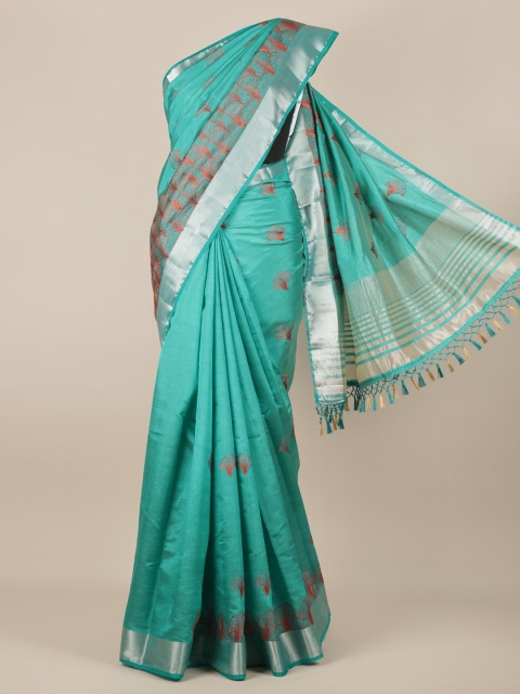 

Pothys Green Embroidered Jute Silk Saree