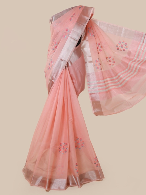 

Pothys Peach-Coloured Embroidered Tissue Saree