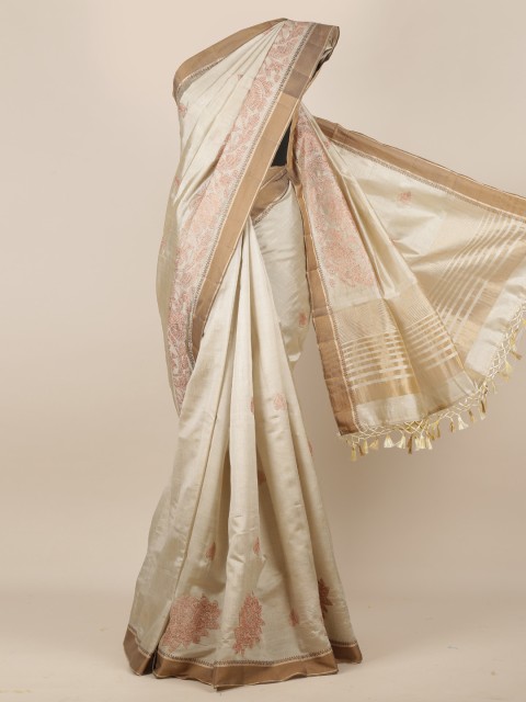 

Pothys Grey & Pink Jute Silk Embroidered Saree