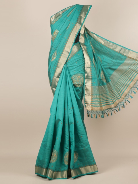 

Pothys Sea Green & Gold-Coloured Jute Silk Woven Design Saree