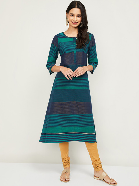 

Melange By Lifestyle Women Navy Blue Striped Kurta