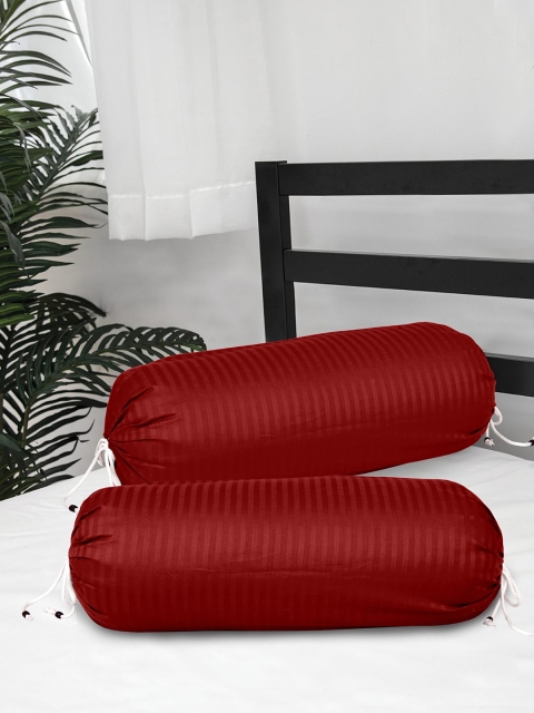 

Clasiko Cotton Red Set of 2 Striped Bolster Covers