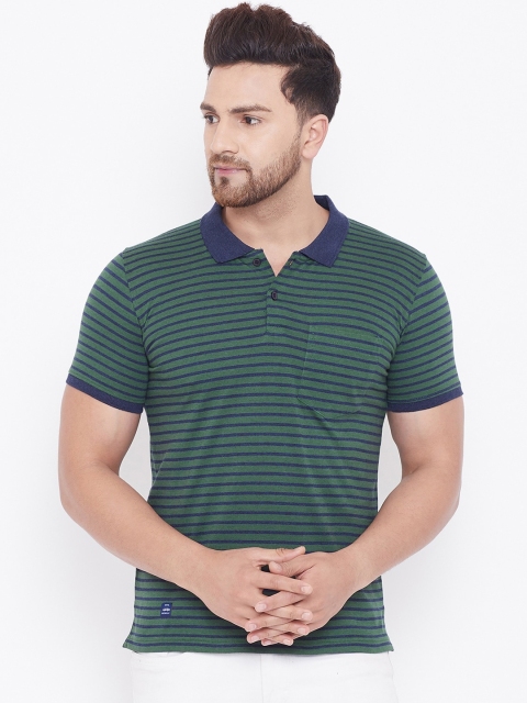 

Adobe Men Green Striped Polo Collar T-shirt