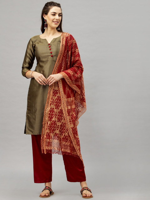 

Satrani Black & Brown Poly Silk Unstitched Dress Material