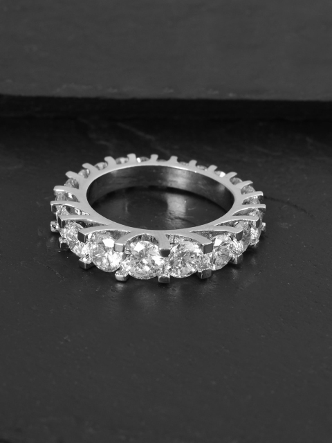 Tistabene Rhodium-Plated White Stone-Studded Band Finger Ring