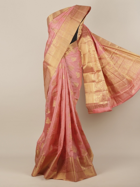 

Pothys Pink & Gold-Toned Jute Silk Woven Design Saree