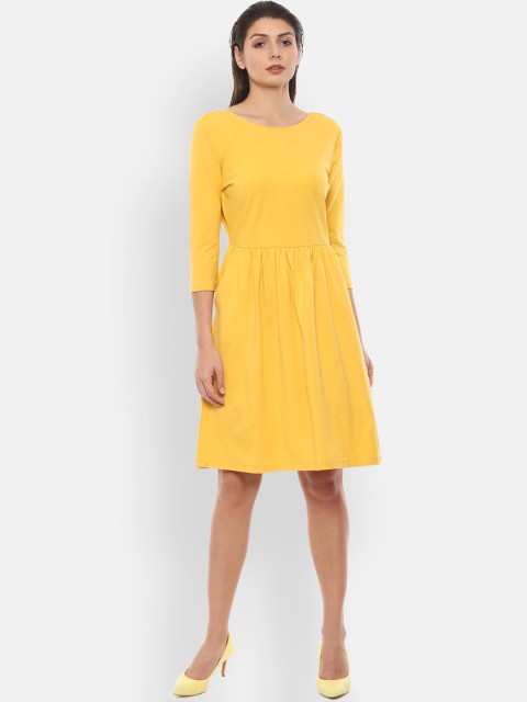 

Van Heusen Woman Women Yellow Solid A-Line Dress
