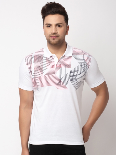

WILD WEST Men White Printed Polo Collar T-shirt