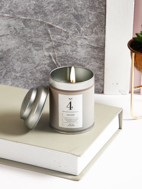 

Aapno Rajasthan Grey & White Pristine Lavender Fragrance Metal jar candle
