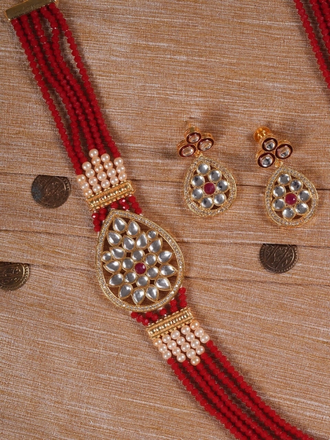 

Shoshaa Red Gold-Plated Kundan-Studded Handcrafted Jewellery Set