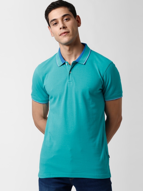 

Peter England Casuals Men Sea Green Solid Polo Collar Slim Fit T-shirt