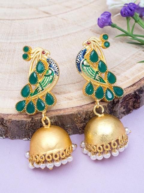 

Golden Peacock Gold-Toned Contemporary Jhumkas